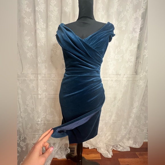*Rare* Deep Blue Velvet Off the Shoulder Cocktail Dress by AntonyPrice UK8 - Picture 4 of 15